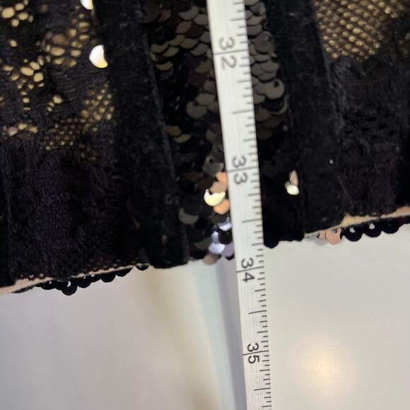 NWT Bebe XXS Bodycon Mini Dress Black Velvet Mesh Nude Sequin Lace Sleeveless - Picture 15 of 15